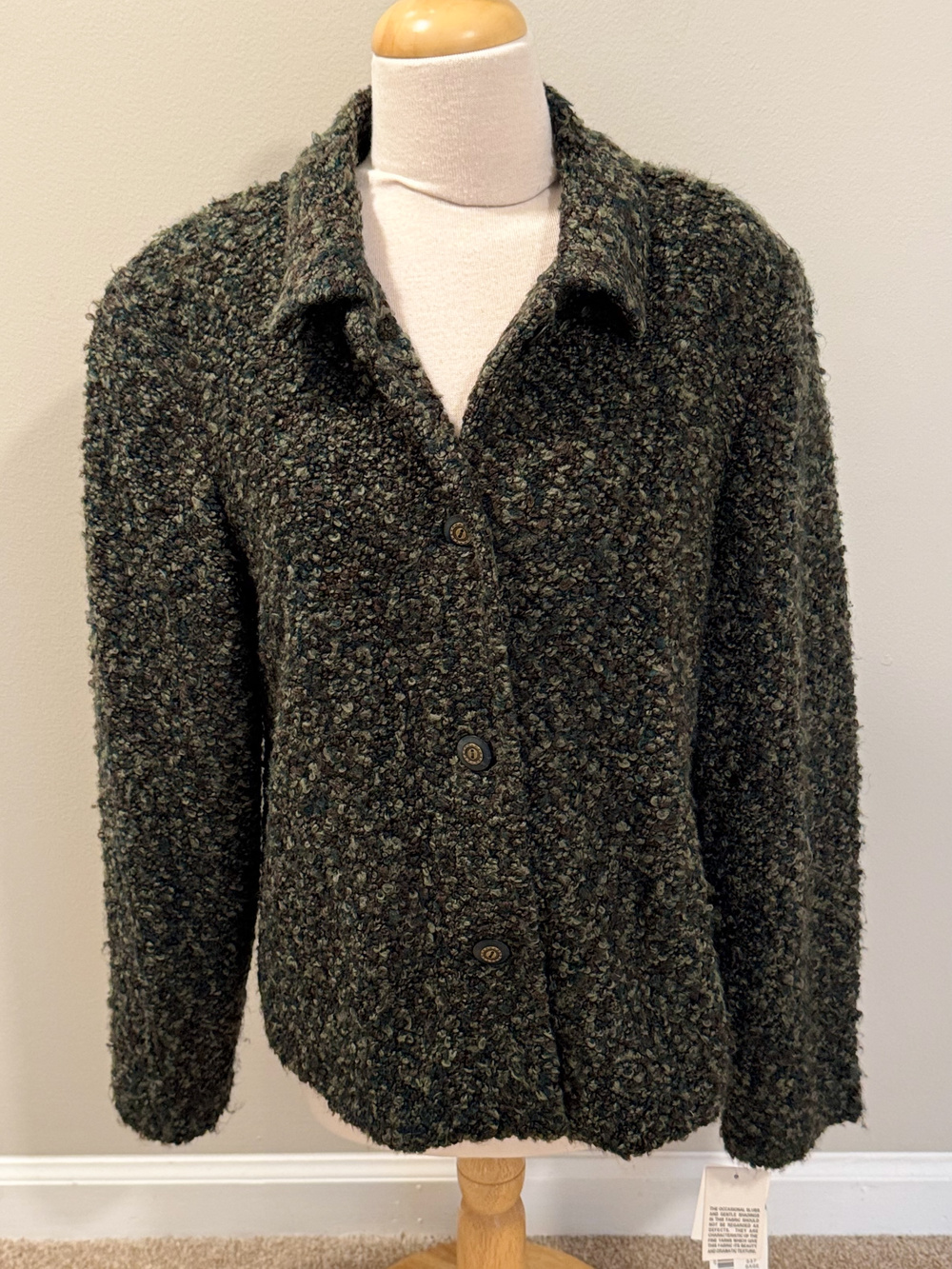 Requirements NWT Vintage Blazer 14 Lg Sage Green Bouclé Button Front Jacket Y2K